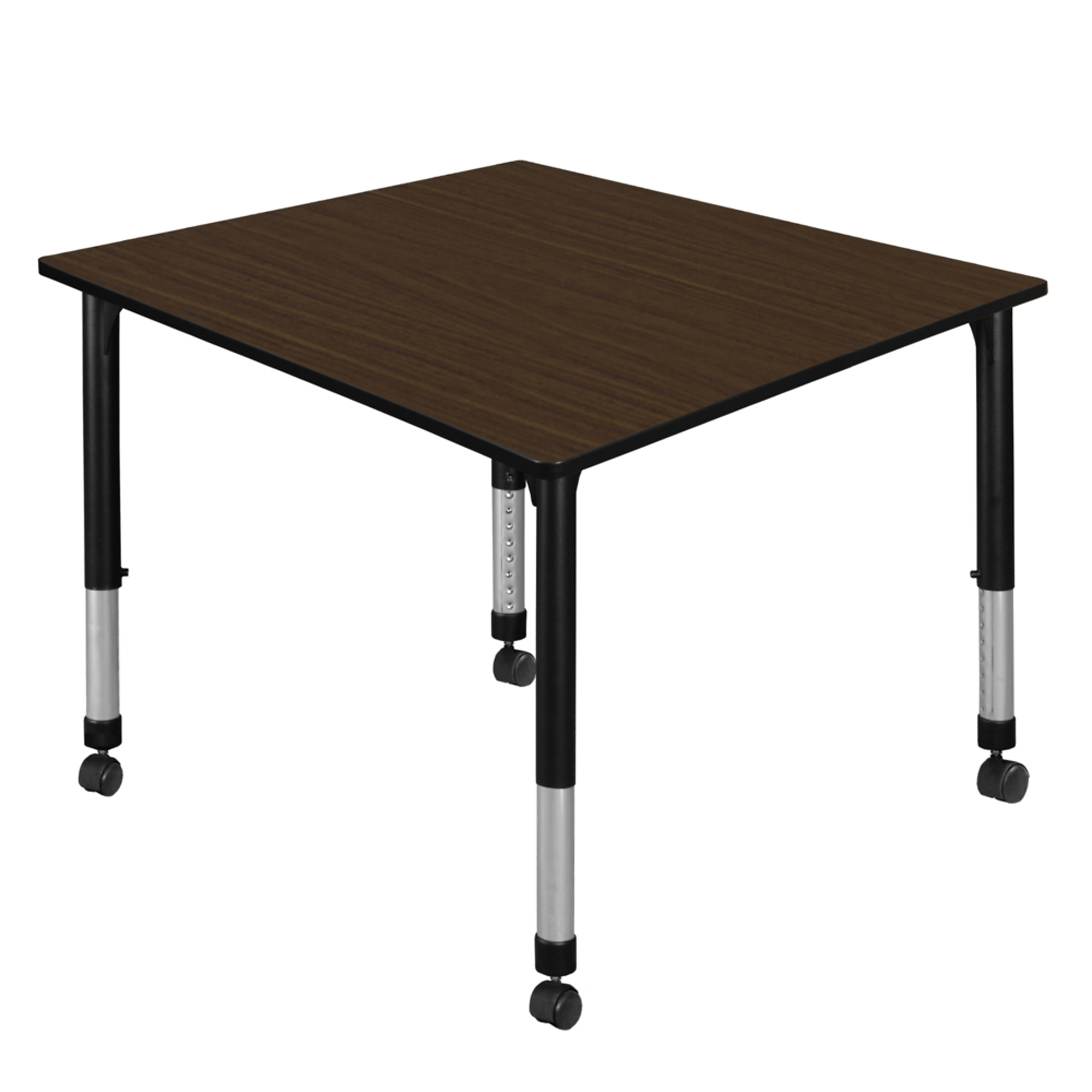 Regency Kee Height Adjustable Mobile Classroom Activity Table — 48in. Square, Neo Walnut Top, Black Base, Model# TB4848NWAPCBK